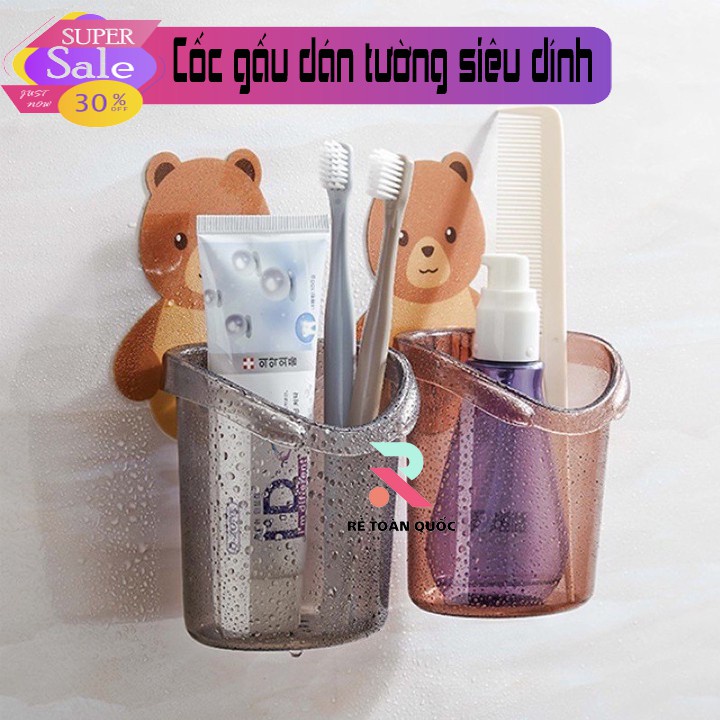 Cốc gấu dán tường để bàn chải đánh răng để đồ hình gấu có lỗ thoát nước tiện lợi Retoanquoc