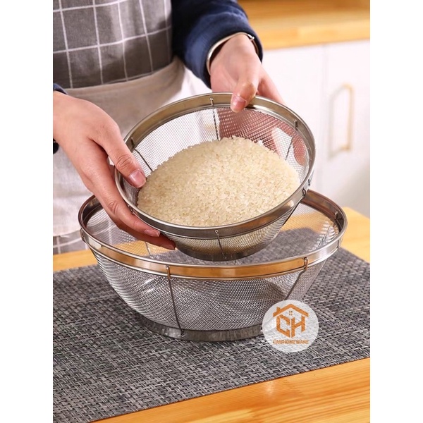 Rổ Lưới Đai Vo Gạo Inox Không Gỉ Cam Homeware