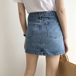 Chân váy vải Denim chữ A lưng cao thời trang mùa hè Hàn Quốc D083