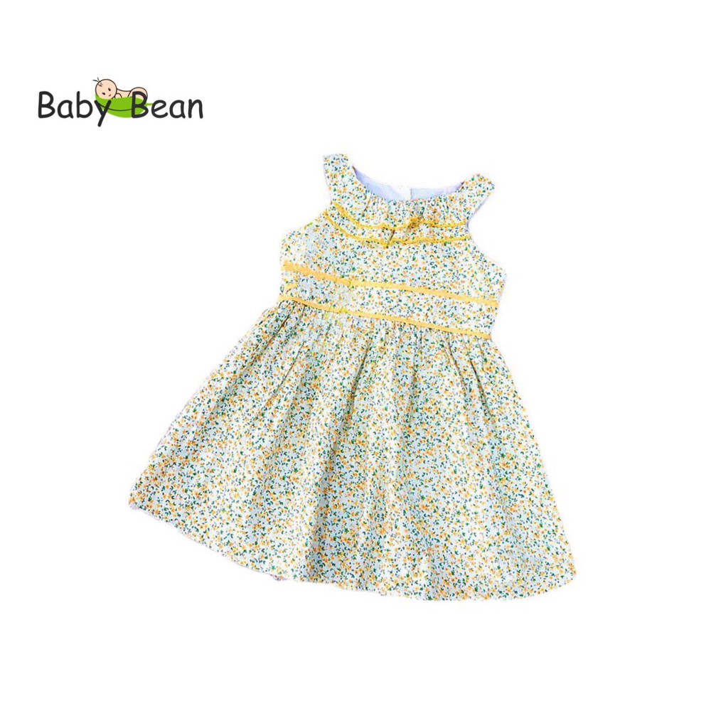 [MÃ THƯƠNG HIỆU UY TÍN Voucher giảm 10%] Đầm Cotton Cổ Yếm Bèo Nơ Bé Gái BabyBean