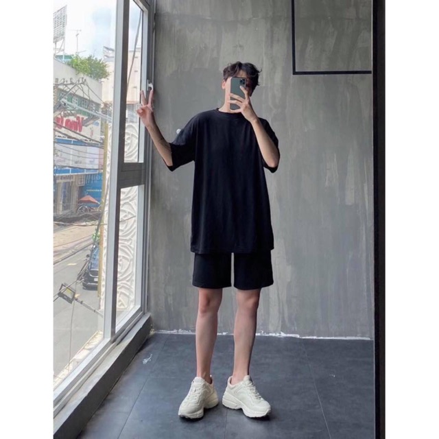 Set Quần short ngố WIND kaki phối áo phông trơn unisex form rộng nam nữ ulzzang