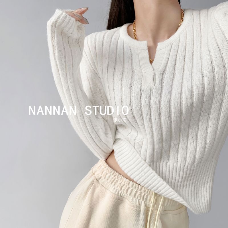Retro show thin waist pit strip knitted short jacket autumn and winter Korean version of small V-neck long-sleeved sweater bottomed sweater