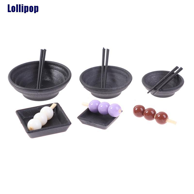 Set tô và đũa ăn/ Set đĩa chả cá xoắn mini tỉ lệ 1/12 trang trí nhà búp bê