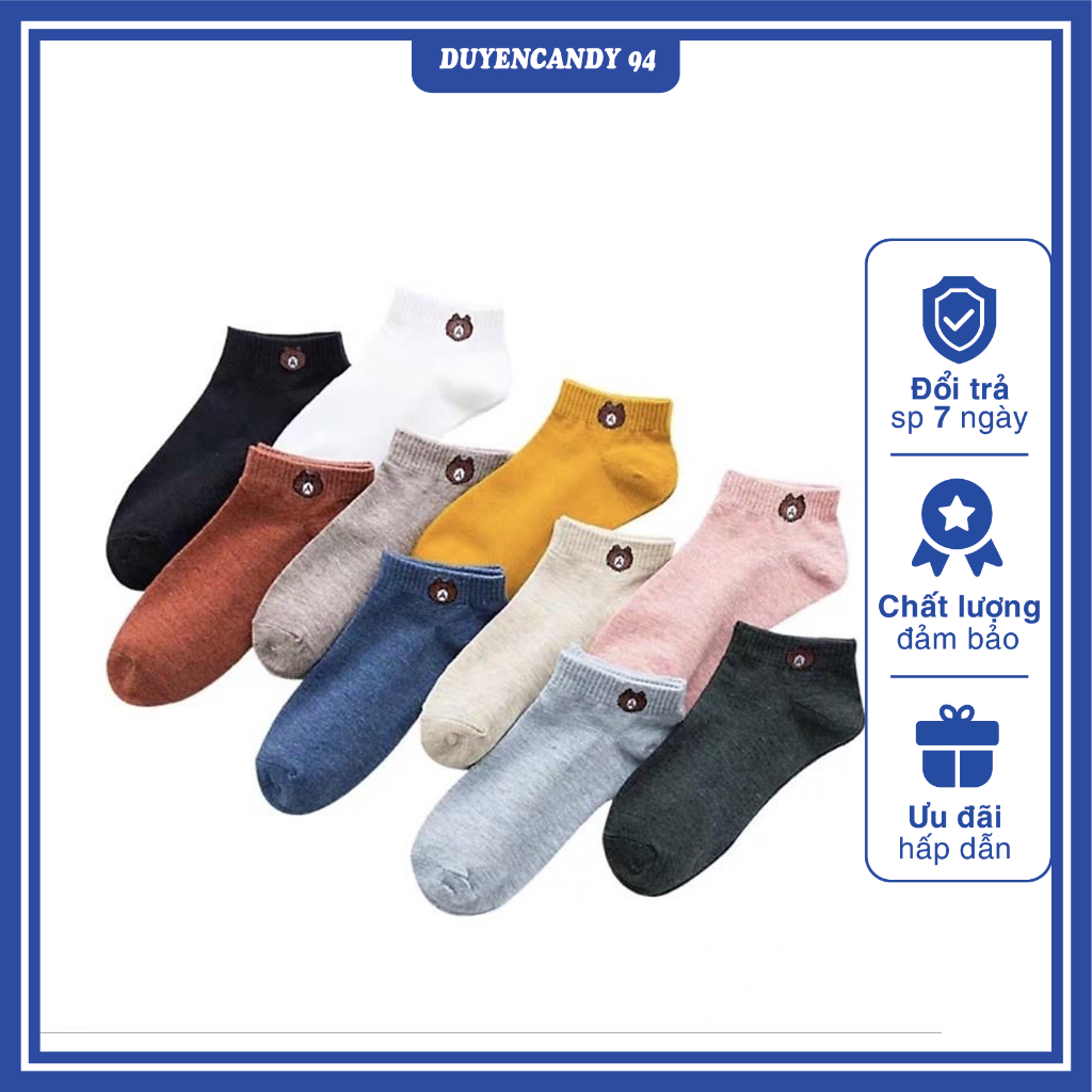 Set 10 đôi tất nữ , tất cổ ngắn - vớ nữ hình gấu brown kèm túi đựng siêu đáng yêu