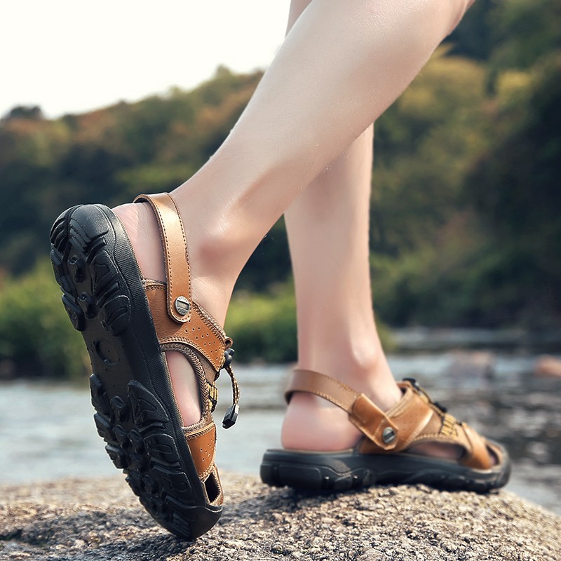 Dép sandal da bò kháng nước thời trang đi biển cao cấp cho nam