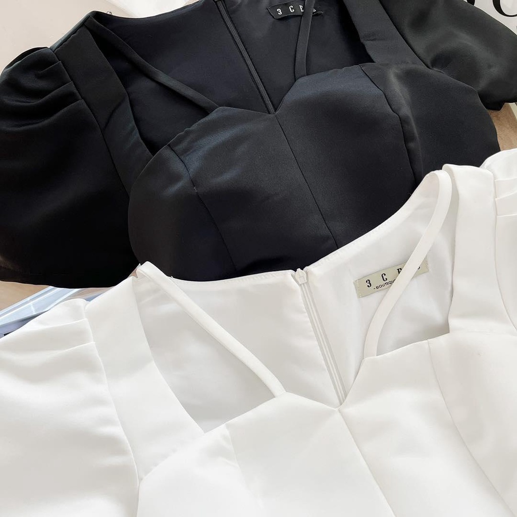 Áo peplum phối dây taynhi1 bo eo dáng xòe mặc công sở hay đi phố