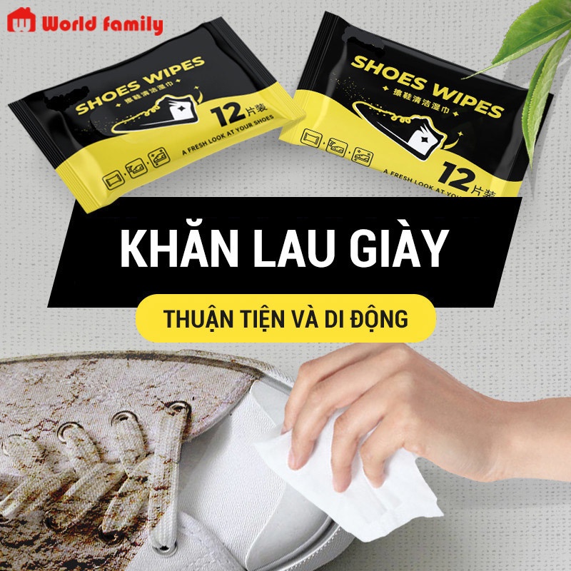 Khăn lau giày vàng SHOES WIPES đen (12 khăn) - Khăn giấy ướt đa năng làm sạch vết bẩn trên giày