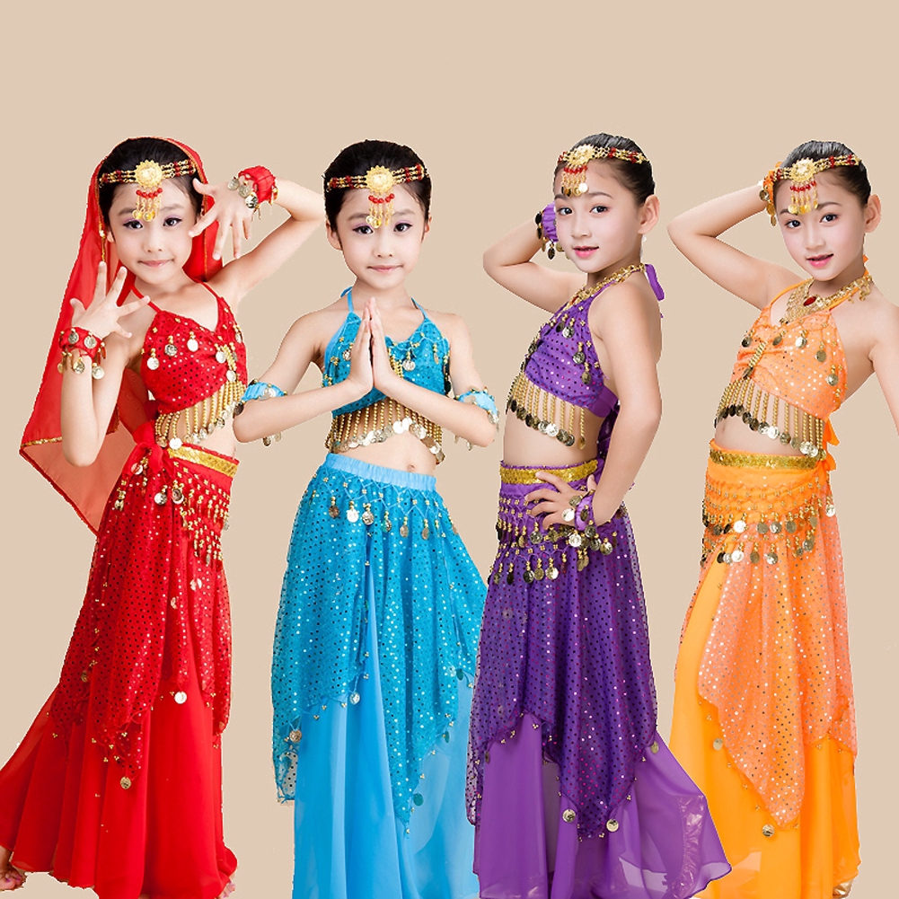 Bộ trang phục múa bụng 7 món phong cách Ấn Độ nhiều màu sắc cho bé