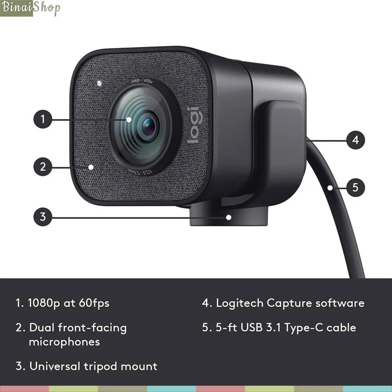 Logitech StreamCam - Webcam Livestream Chuyên Nghiệp, Độ Phân Giải 1080 FullHD/60 Fps