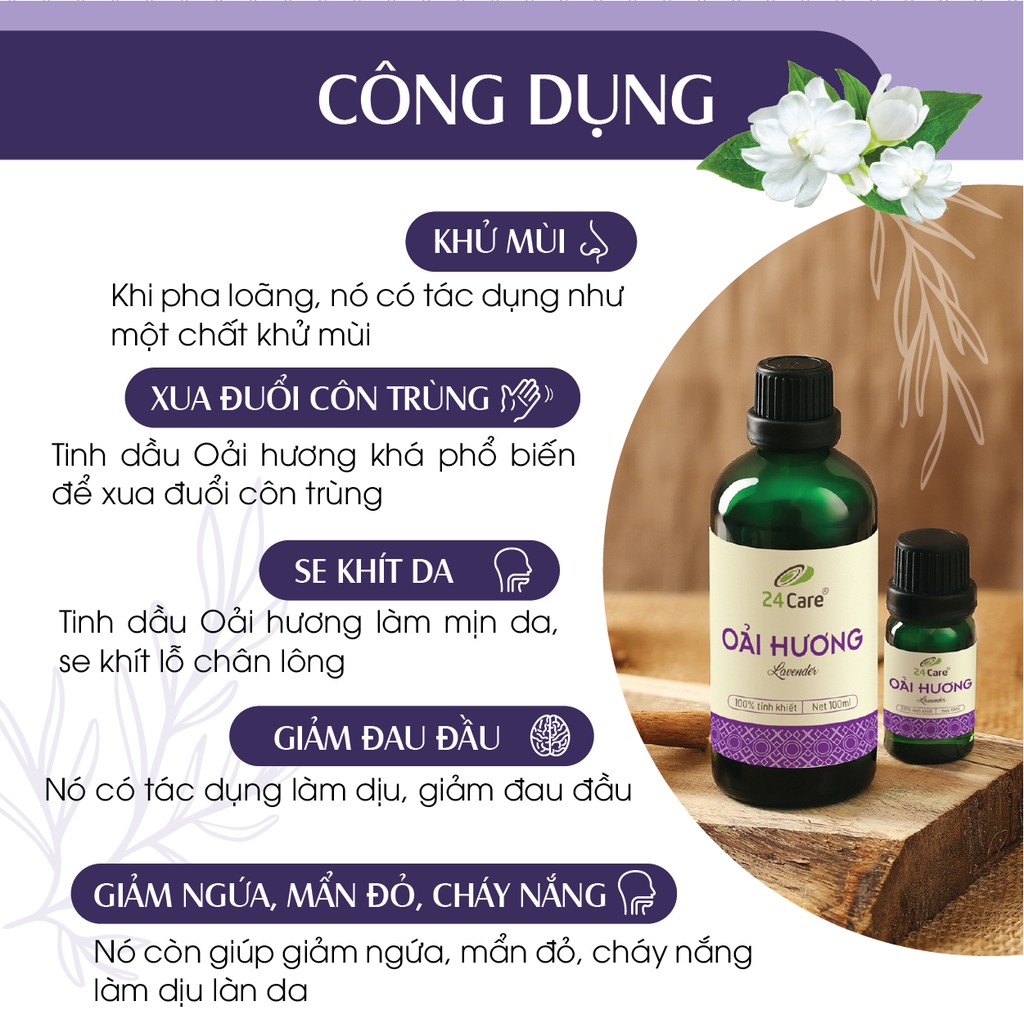 Combo 2 chai Tinh dầu Lavender &amp; Tinh dầu Sả Chanh 24Care (10ml/chai)