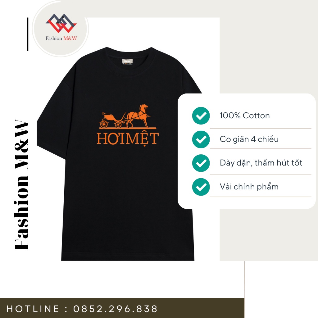 Áo Thun Hermes Hơi Mệt 100% Cotton, Áo Phông Form Rộng Unisex Cho Nam Và Nữ. .