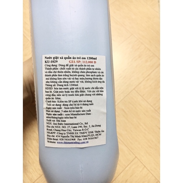 Nước giặt quần áo em bé KuKu KU1029 (chai 1200ml)