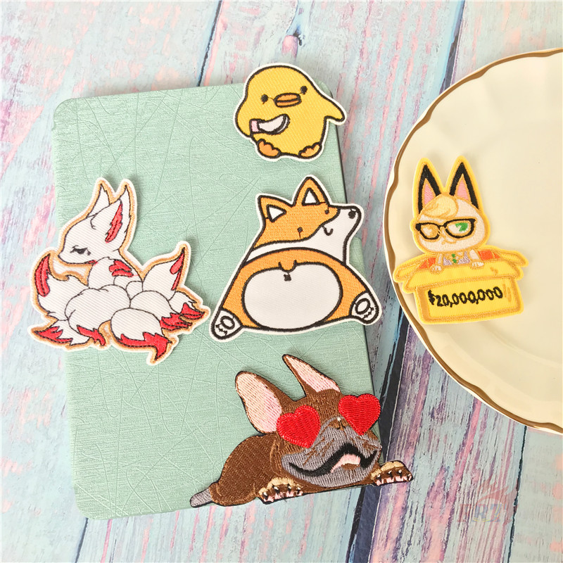 ☸ Funny Animals Series 01 - Yellow Duck / Corgi / Nine-tailed Fox / Pug Dog / Cat Iron-on Patch ☸ 1Pc Pets DIY Sew on Iron on Badges Patches