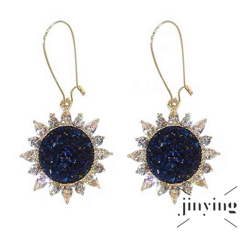 GETNOIVAS Hoa tai bông hướng dương đá dáng dài màu xanh hoàng gia dành cho phái nữ