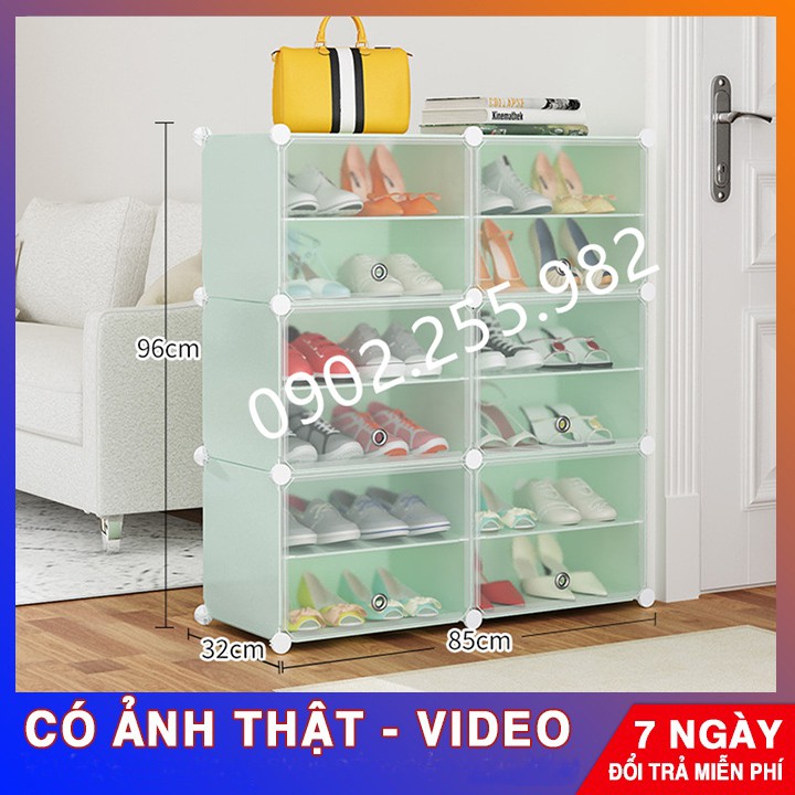 [MỚI VỀ] - TỦ NHỰA ĐỂ GIÀY DÉP ĐA NĂNG 12 Ô (chia ô)  THÂN XANH CỐM CỬA TRONG