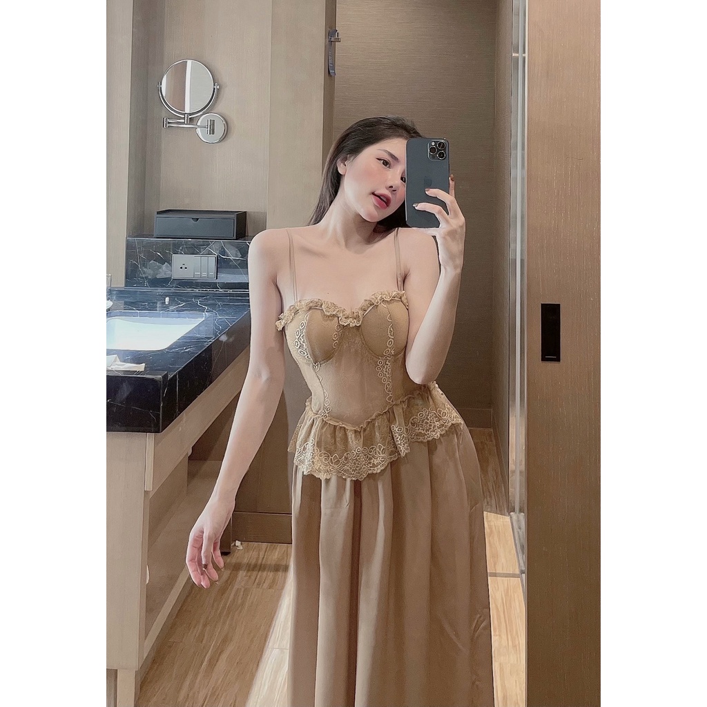 Set đầm choàng  2 dây Sexy dáng dài bèo tiểu thư