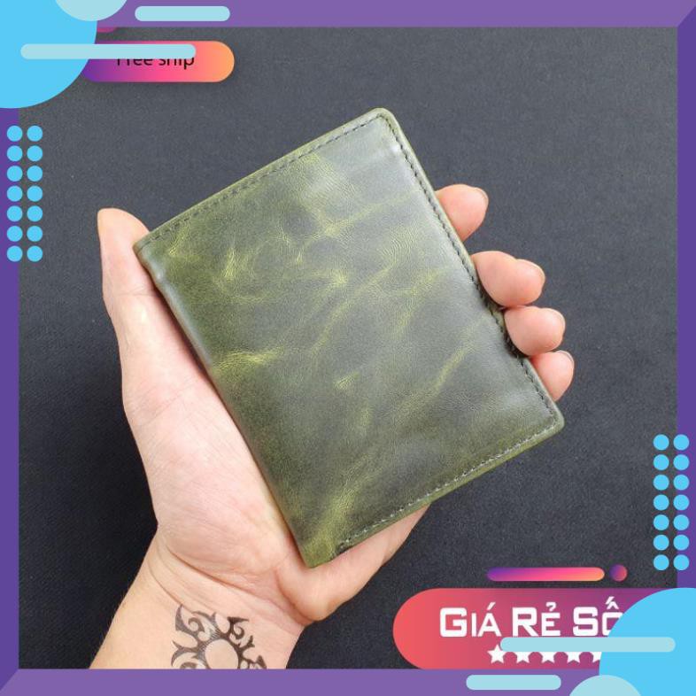 Ví da Pullup wax WS107 Xanh Olive - 100% da bò thật, BH 3 năm