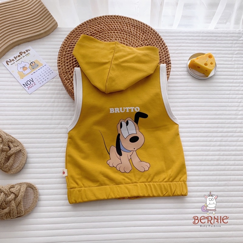 Áo ghile có mũ chất cotton da cá mặc thu cho bé trai bé gái sz 80-120