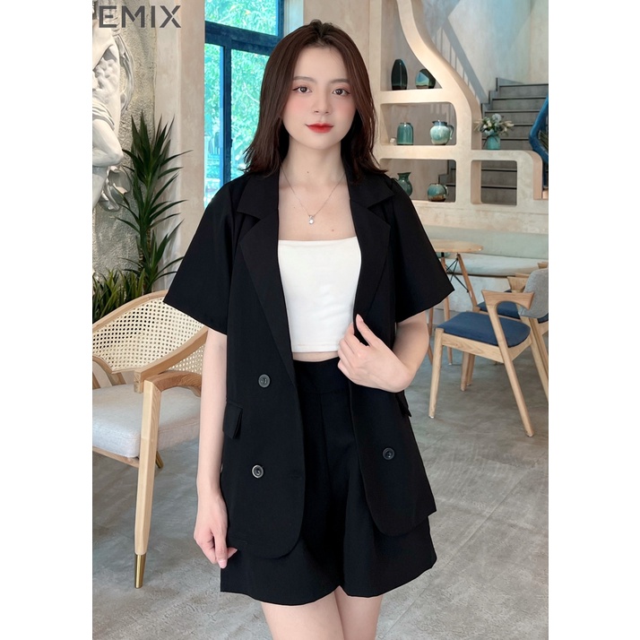 Set vest cộc tay EMIX áo blazer cộc tay, quần short cạp cao, form rộng, có cúc, chất trượt hàn SETVESTCOCTAY109/P6K1