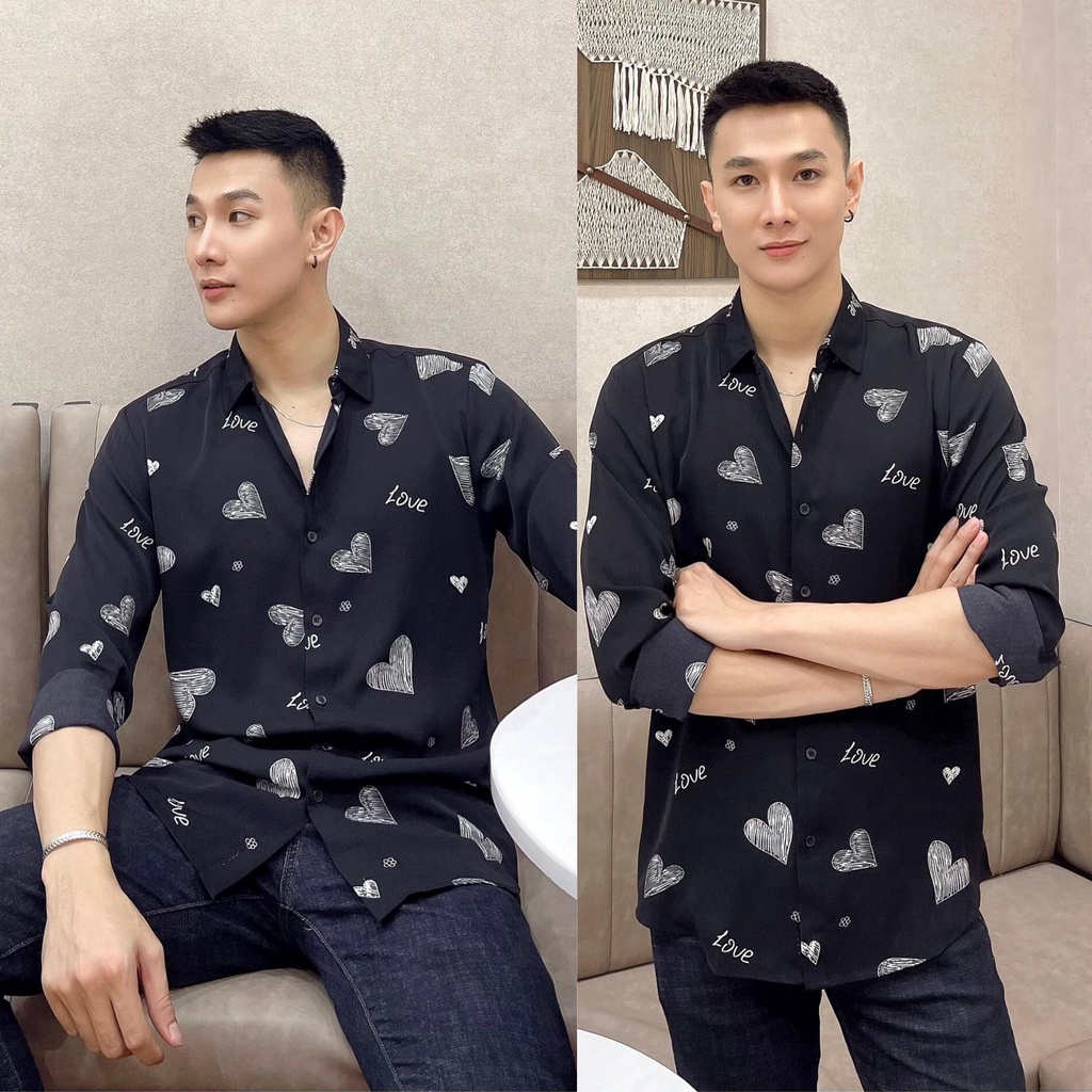 áo sơ mi lụa nam dài tay họa tiết S99