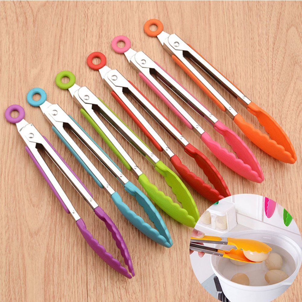 Kẹp gắp thức ăn bằng thép không gỉ tay cầm silicon nhiều màu sắc thiết kế tiện lợi cho nhà bếp