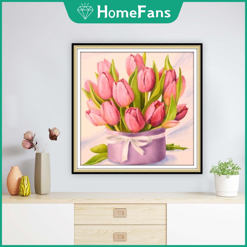 Bộ Tranh Đính Đá 5D Tự Làm 30x30cm / 40x40cm / 50x50cm Hình Hoa Hồng Và Hoa Tulip Trang Trí Nhà Cửa