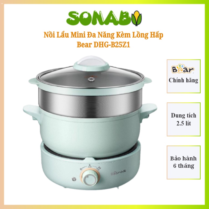 Nồi Lẩu Mini, Nồi Điện, Bếp Lẩu Điện Chính Hãng Bear Đa Năng 2.5L DHG-B25Z1, Kèm Bếp, Lồng Hấp BH 6 Tháng - BAP
