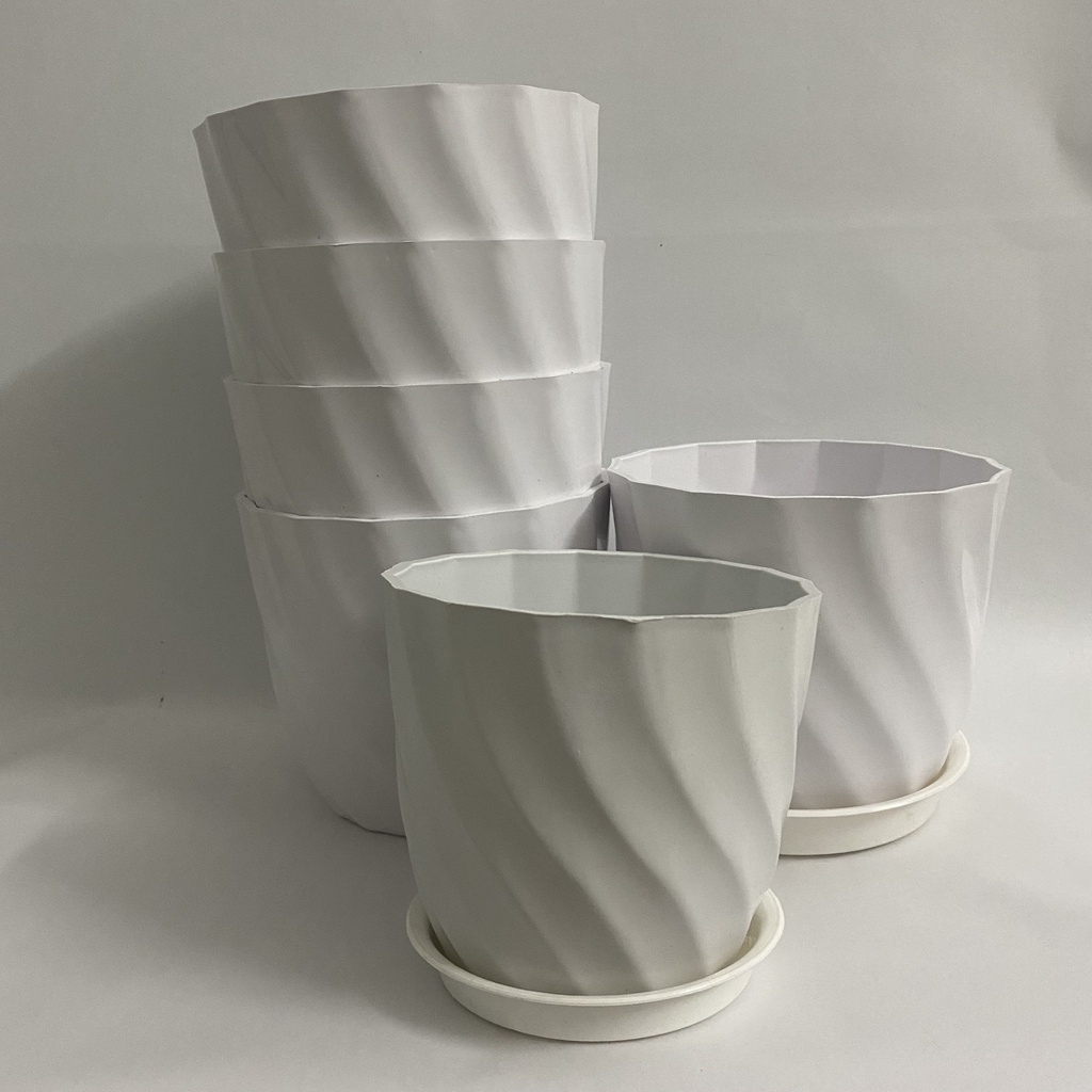 Chậu nhựa xoắn ốc trồng hoa sen đá mini kèm đĩa để bàn cực xinh