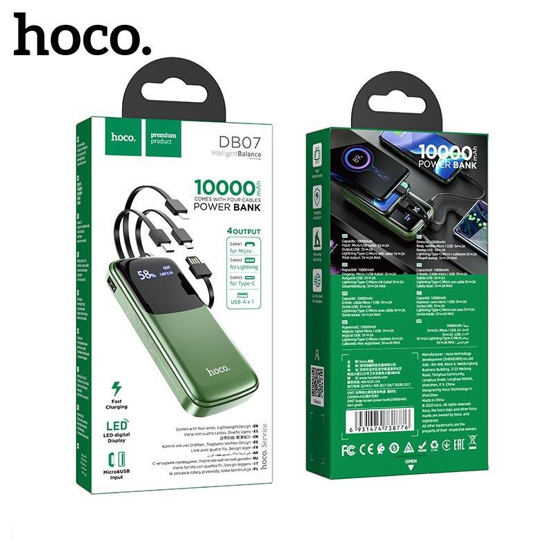 Sạc dự phòng đa năng mini 10000mah Hoco DB07 tích hợp sẵn dây tiện lợi lightning type micro - hàng chính hãng