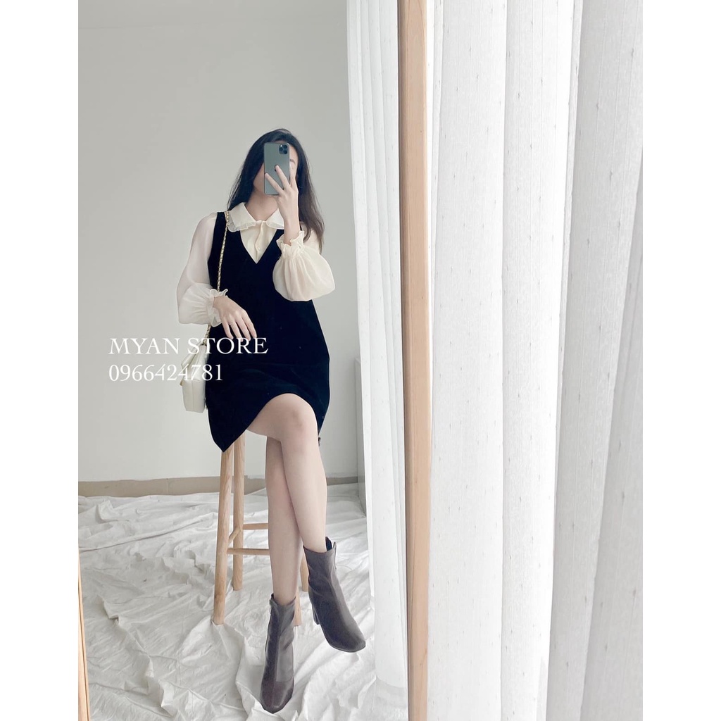 Váy nhung sát nách cổ tim Vvn012108
