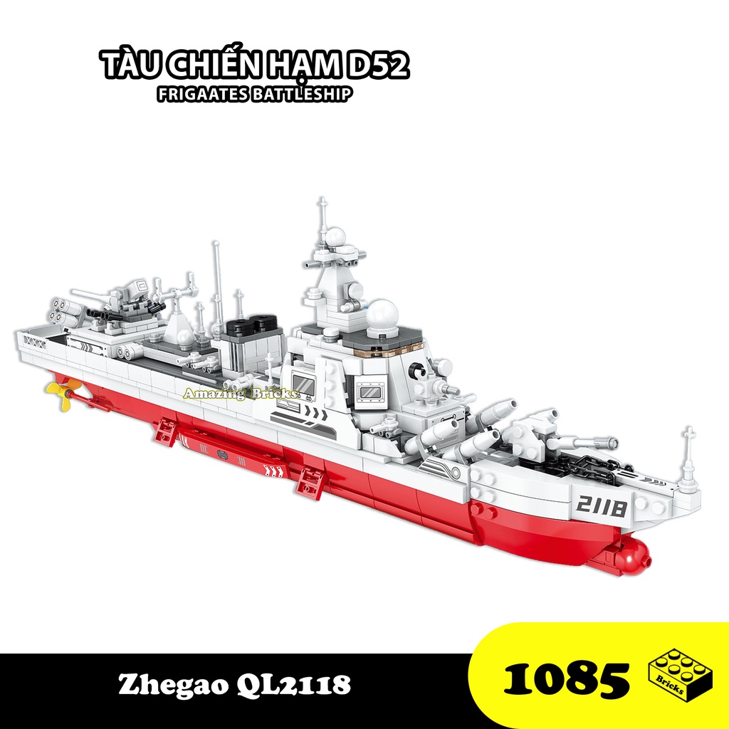 Đồ chơi Lắp ráp Thuyền chiến D52, Zhegao QL2118 Destroyer Cruiser, Xếp hình thông minh, Mô hình tàu chiến