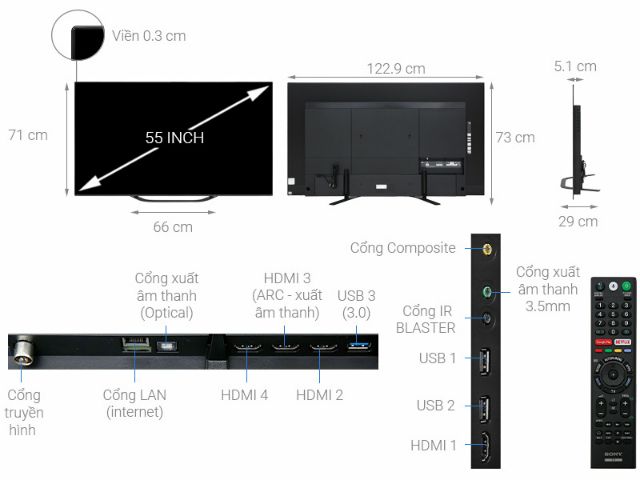 Android tivi OLED Sony 4K 55 inch KD-55A8G.MD2019