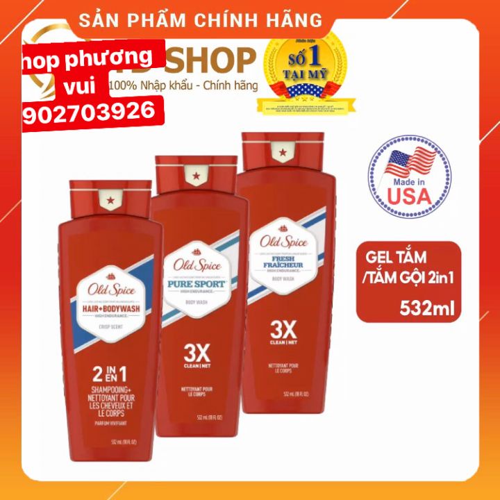 [chính hãng]Sữa tắm gội Old Spice HighEndurance 2in1 - Mỹ - 532ml mùi thơm mạnh mẽ dành cho nam giới  liu hương thơm lâu