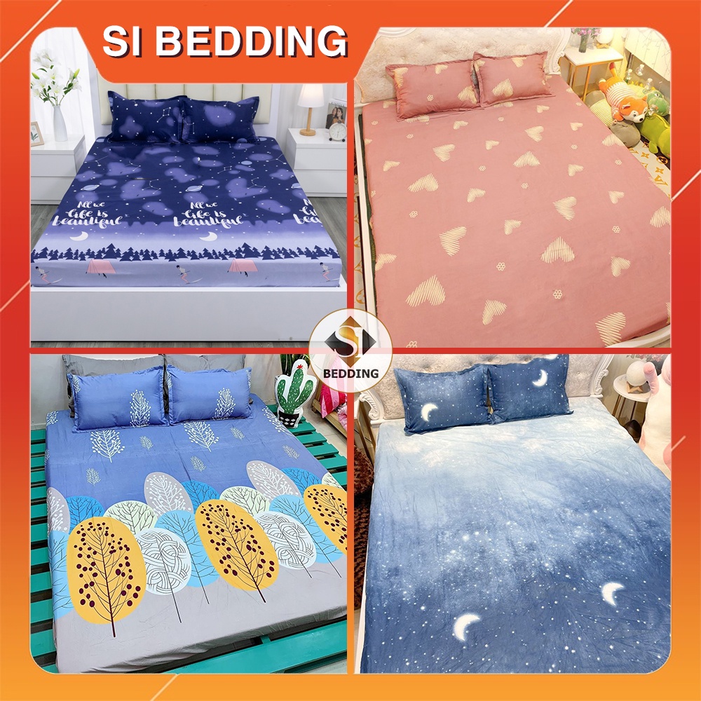 Bộ ga gối 1m2 - 1m4 ga trải giường + 2 vỏ gối nằm, drap giường cotton poly Si Bedding