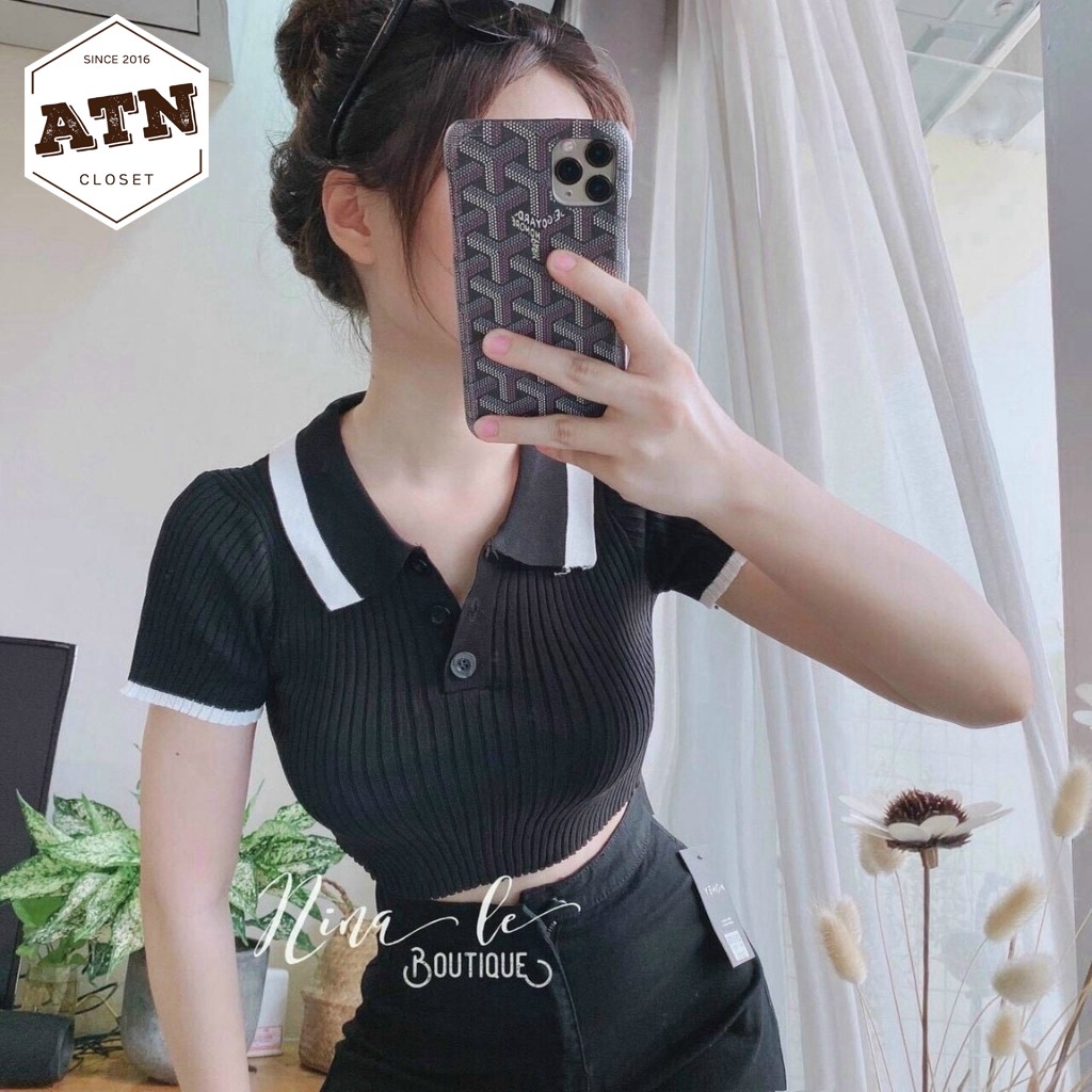 Áo Kiểu Croptop Cổ Trụ Tay Ngắn, Chất Thun Gân Mềm Mịn Co Giản,Mẫu Phối Màu Lạ Mắt Size 55kg Fom Chuẩn Ảnh 100%