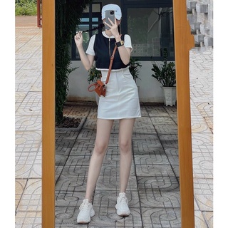 Chân váy Kaki form chữ A basic đen nude trắng (ảnh thật)