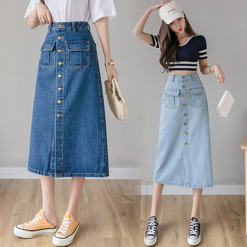 Chân Váy Denim Dáng Chữ A Phối Túi Lớn Phong Cách Hàn Quốc | BigBuy360 - bigbuy360.vn