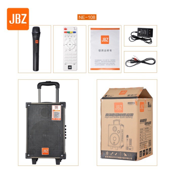Loa kéo di động Karaoke Bluetooth cao cấp JBZ NE-108 Bass 2 Tấc, CS 75W (Đen) + Kèm 1 micro không dây
