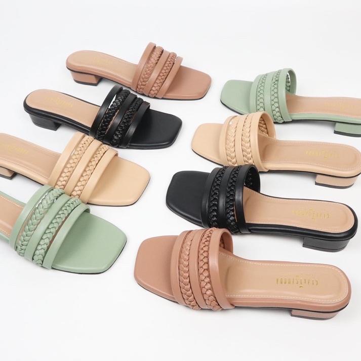 ❤(HÀNG Có SẴN)⭐ Giày sandal cao gót 3cm thiết kế dây bện xinh xắn