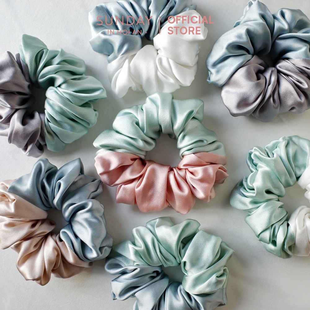 Buộc Tóc Lụa Mulberry 2 Tông Màu Cao Cấp Ngăn Ngừa Rụng Và Xơ Rối Tóc | Mulberry Silk Two Tones Scrunchie - SUNDAY