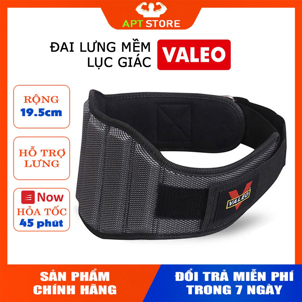 Đai Lưng Mềm Tập GYM, Nịt Lưng Squat, Đai Lưng Hỗ Trợ Tập Gym Valeo Bản To Lục Giác