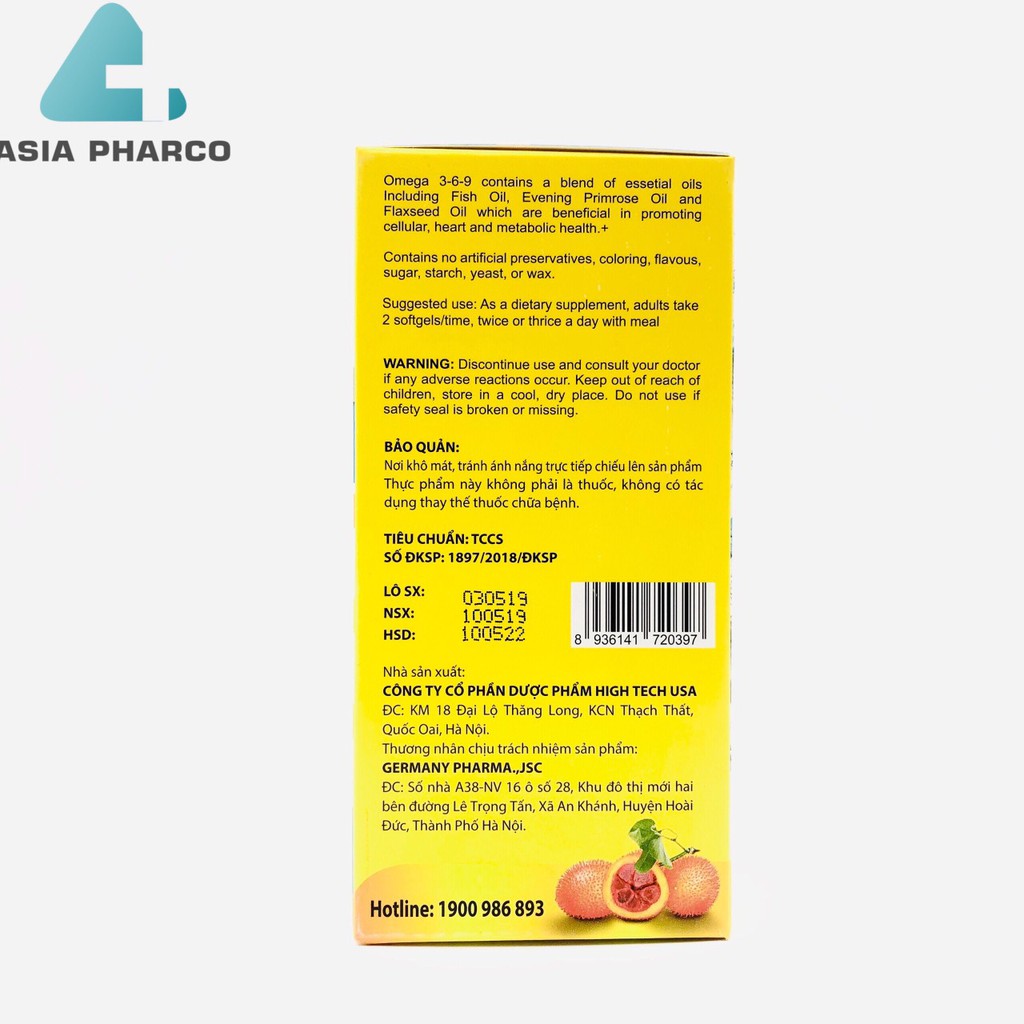 Viên dầu cá Omega 3 6 9 Bổ não, sáng mắt, khỏe mạnh tim mạch, tăng cường trí nhớ - Hộp 100 viên