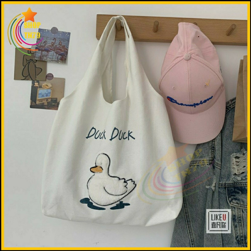 Túi đeo vai thời trang vải canvas mềm loại to đi hoc , đi chơi , đi làm đều rất đẹp - VỊT DUCK