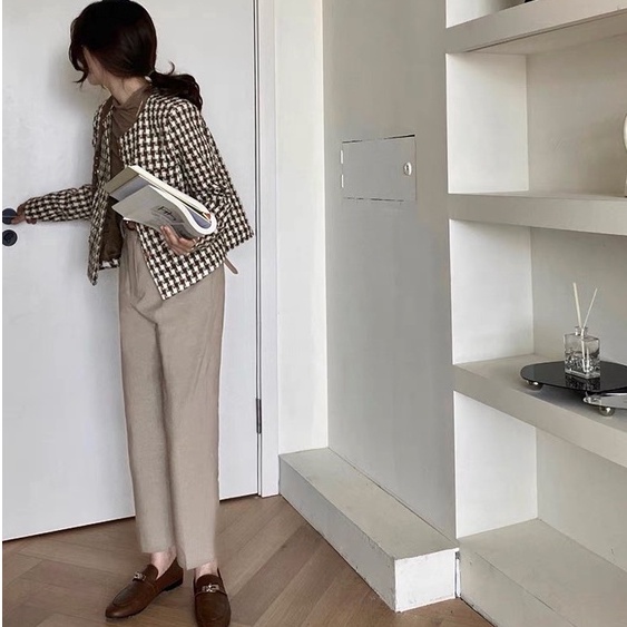 Áo khoác dạ nữ họa tiết Houndstooth (Hàng 2 lớp dạ dày vừa phải) • 2ENDSHOP