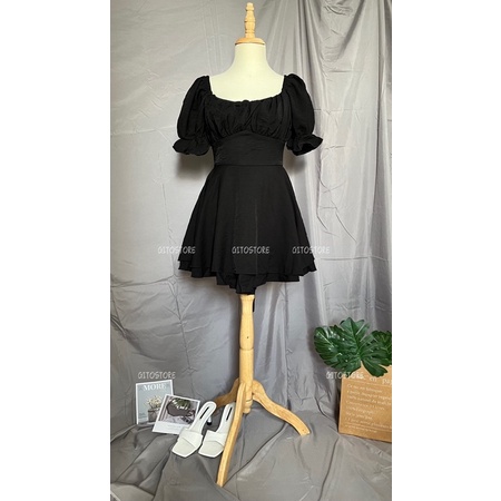 VÁY ĐEN  TAY PHỒNG BO EO XẾP LY NGỰC - GD235