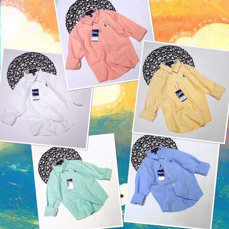 ÁO SƠ MI VẢI CÔ TÔNG TRƠN NĂM MÀU CƠ BẢN TRẮN CAM VÀNG XANH NGỌC DA TRỜI CHO BÉ TRAI 35-48 KG