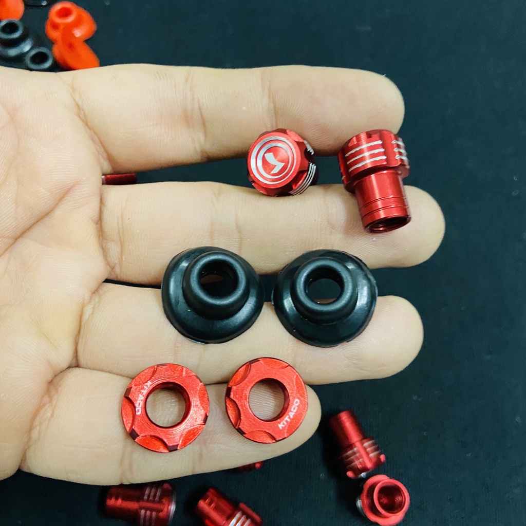(CHÚ Ý) COMBO bộ van vòi xe máy cao cấp NHÔM CNC kèm 02 miếng tán VAN VÒI và 02 miếng cao su van vòi xe máy siêu chất