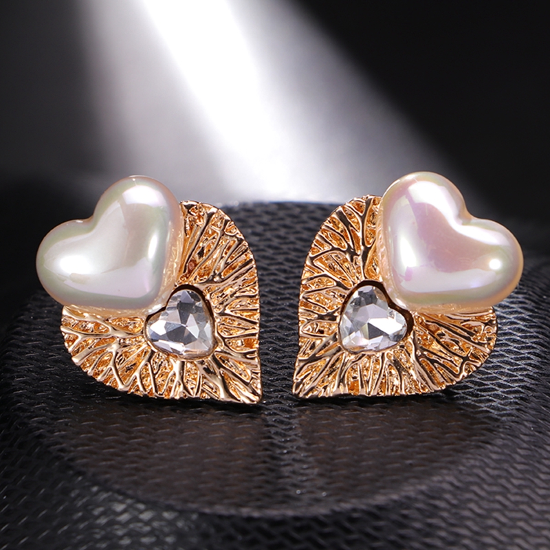 Khuyên Tai Trái Tim Mạ Bạc 925 Đính Hạt Giả Ngọc Trai