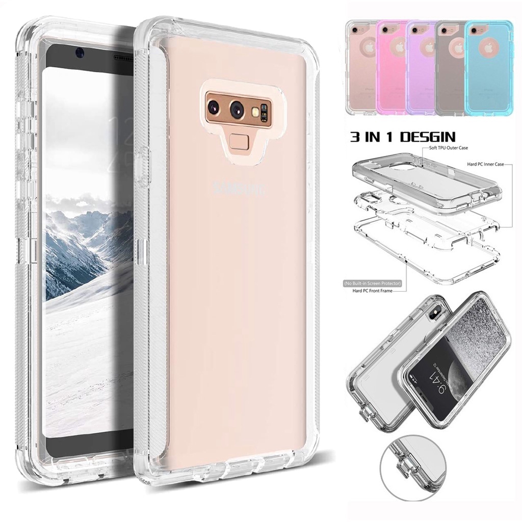 Vỏ  SAMSUNG NOTE 8 / NOTE 10 PLUS / S8 PLUS / NOTE 10 / NOTE 9 / S9 PLUS /  S10 / S8 / S10 PLUS / S9 Clear Chống sốc nặng Bảo vệ nhiệm vụ nặng 3 trong 1 3D + Ốp lưng silicon mềm dẻo Silicone