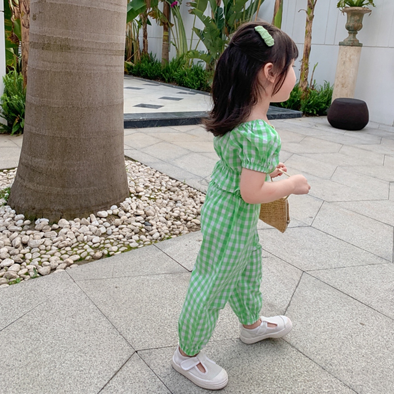 Set Áo Ngắn Tay Cổ Chữ U In Hoa + Quần Dài Cho Bé Gái